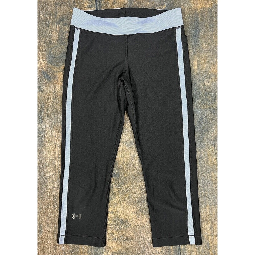 Women's UA HeatGear® Armour 18" Sport Capri, Size Medium! Black With Blue Stripe